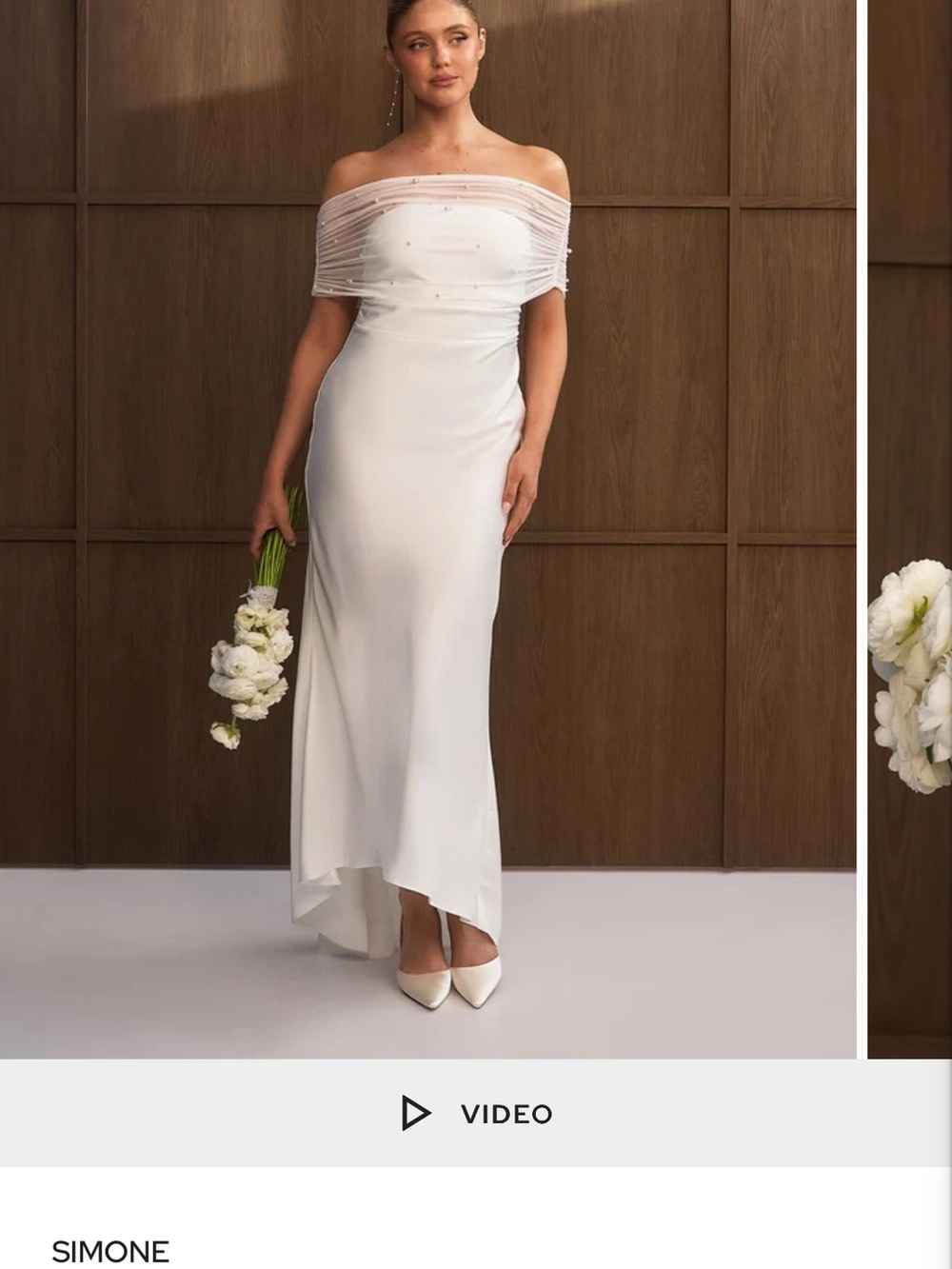 Six Stories Bridal Off Shoulder Pearl White Dress